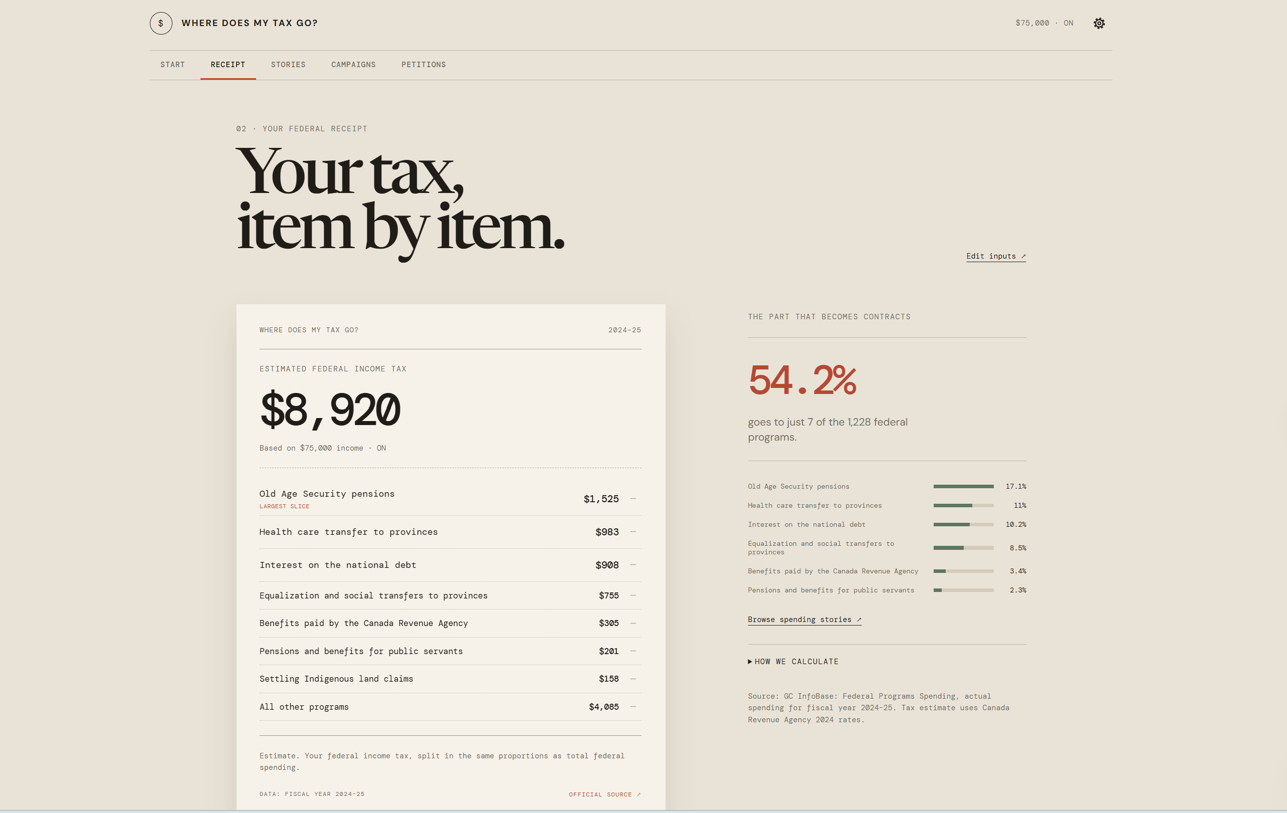 Federal tax receipt screen